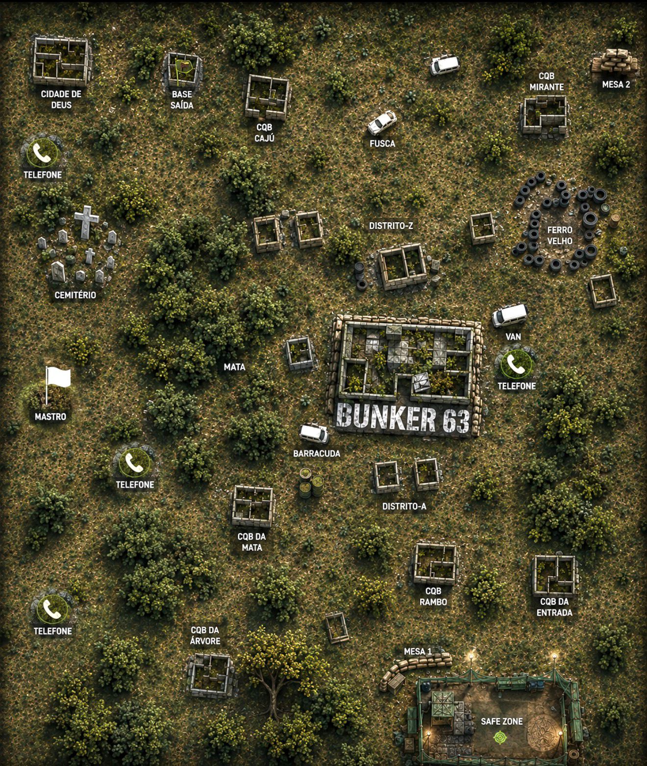 Mapa oficial atualizado da Arena Tiro Certo com setores e pontos de segurança